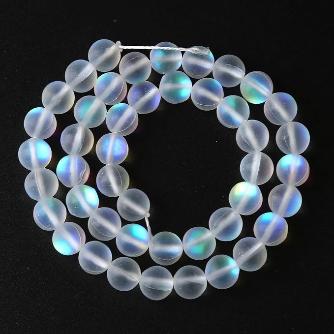 45pcs 8mm Natural White Mystic Aura Quartz Beads Frosted Matte Moonstone Round - Image 5