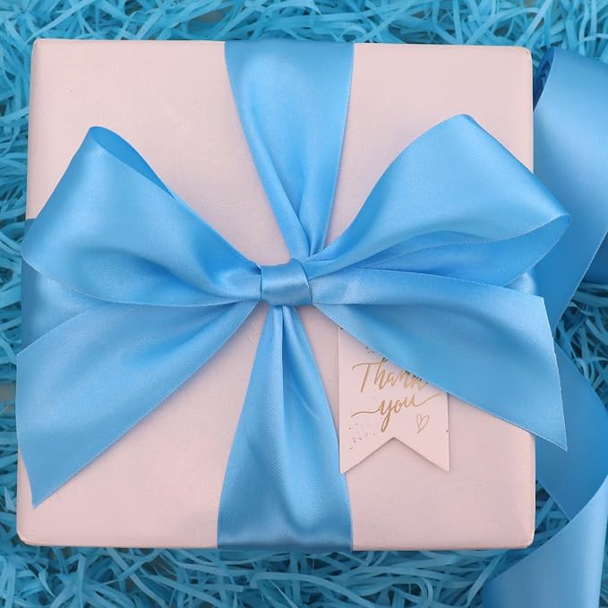 Light Blue Solid Satin Ribbon 2 Inch 25 Yards Solid Polyester Fabric Ribbon - Image 2