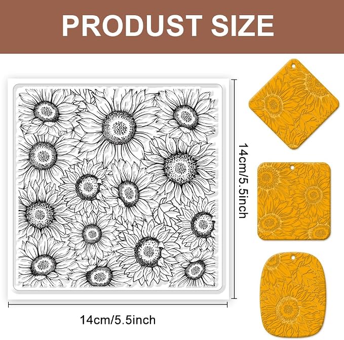 CHGCRAFT Polymer Clay Texture Sheet Sunflower Silicone Texture Stamp Polymer - Image 2