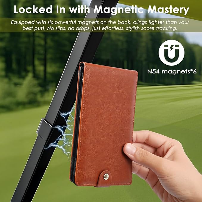 Magnetic Golf Scorecard Holder All-in-One, High-End Leather Golf Yardage Book - Image 2