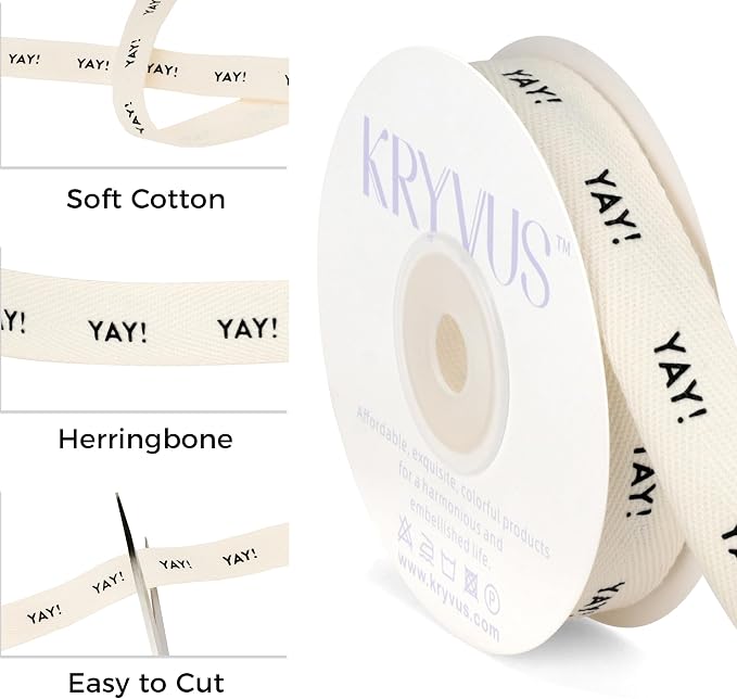Yay! Ribbon - 5/8 Inch x 12 Yards Natural Twill Tape Ribbon, Cotton Herringbone - Image 2
