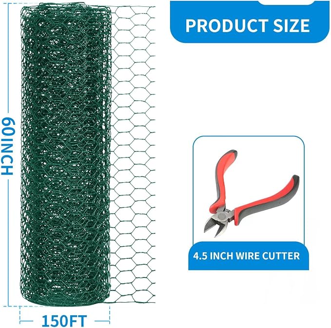 60'' x 150' Green Chicken Wire Fencing, 1 inch Chicken Wire and 20 Gauge - Image 2