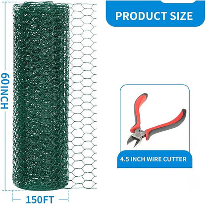60'' x 150' Green Chicken Wire Fencing, 1 inch Chicken Wire and 20 Gauge - Image 2
