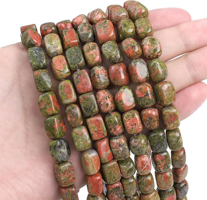 Natural Unakite Cuboid Stone Loose Semi Gemstone Beads - Image 3