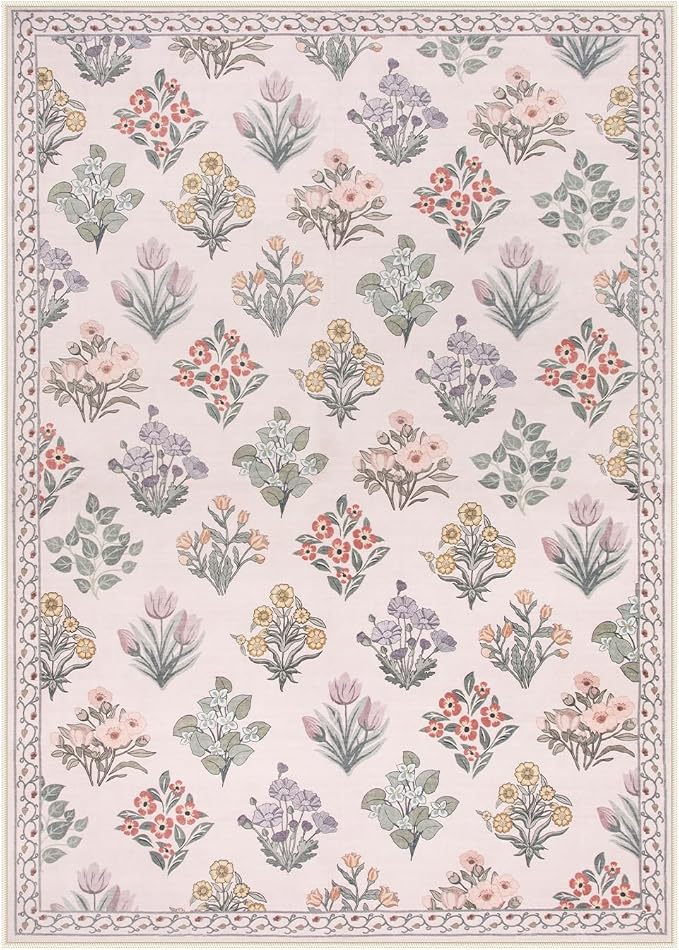Wonnitar Pink Rugs for Bedroom Girls Nursery, Washable 5x7 Floral Rug, Boho - Image 8
