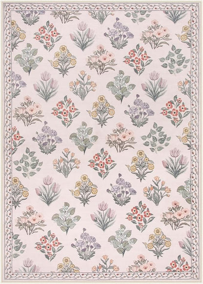 Wonnitar Pink Rugs for Bedroom Girls Nursery, Washable 5x7 Floral Rug, Boho - Image 8