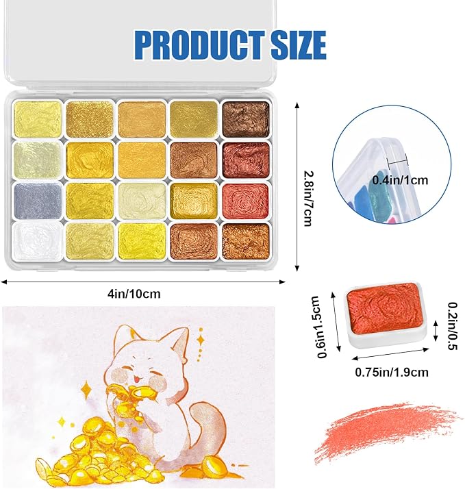 Mini Glitter Watercolor Paint Set, 20 Colors Shimmer Metallic Watercolour - Image 2