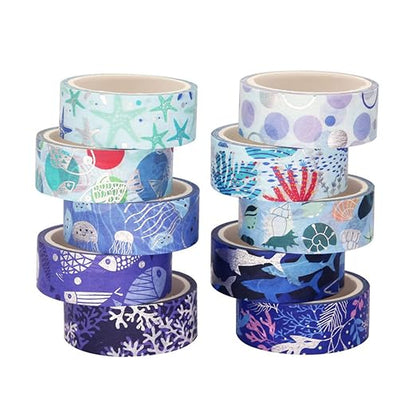 Blue Ocean Washi Tape Set 10 Rolls Bronzing Sea Decorative Masking Tapes - Image 3