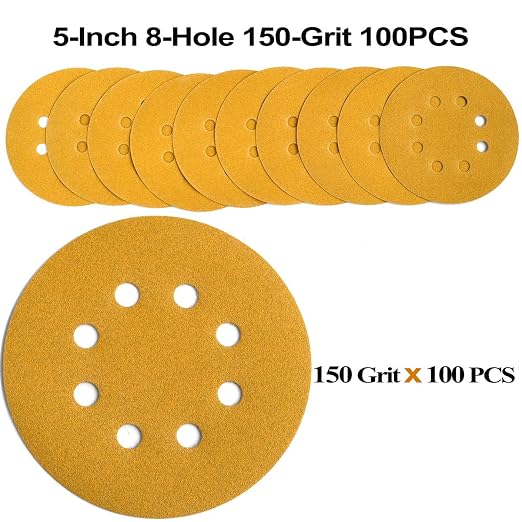 5-Inch 8-Hole Hook and Loop Sanding Discs 150-Grit Random Orbit Sandpaper - Image 3