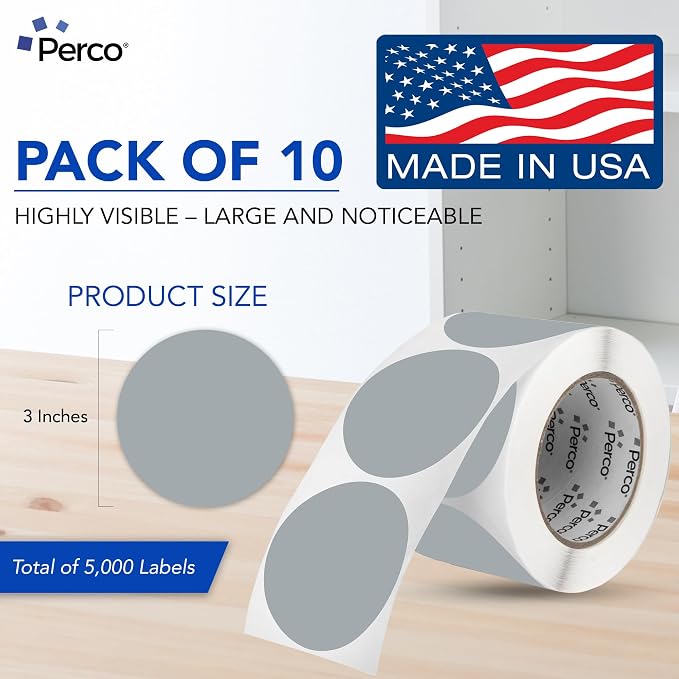 Perco Grey 3-Inch Perforated Circle Dot Sticker Labels — 10 Rolls, 000 Round - Image 2