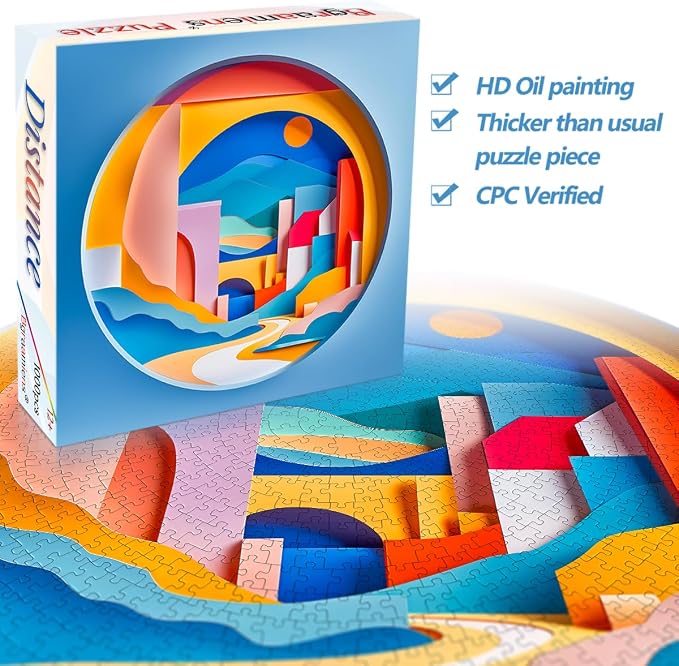 Bgraamiens 3D Visual Sunrise in The Distance 1000 Pieces Round Puzzle - Image 2