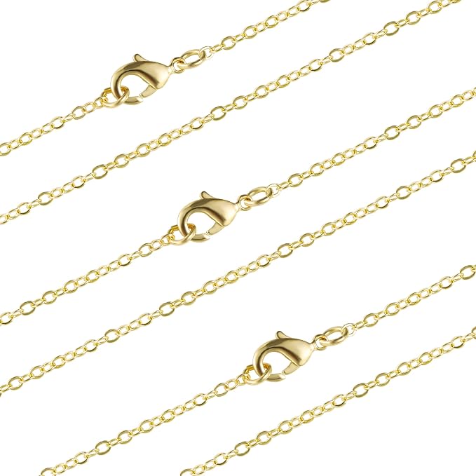 Wholesale 12 PCS Gold Plated Solid Brass Flat Cable Chain Finished Necklace by ALEXCRAFT