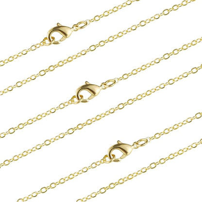 Wholesale 12 PCS Gold Plated Brass Flat Cable Chain Finished Necklace Chains by ALEXCRAFT