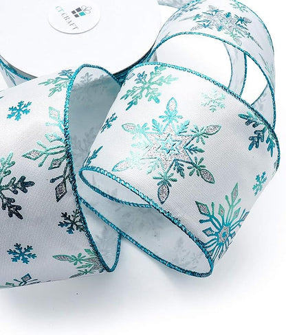 CT CRAFT LLC Satin with Blue Snowflake Wired Ribbon 2.5 Inch x 10 Yards - Image 3
