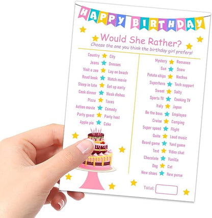 Birthday Girl Party Game-Would She Rather-20 Birthday Game Card Set- Girl - Image 3