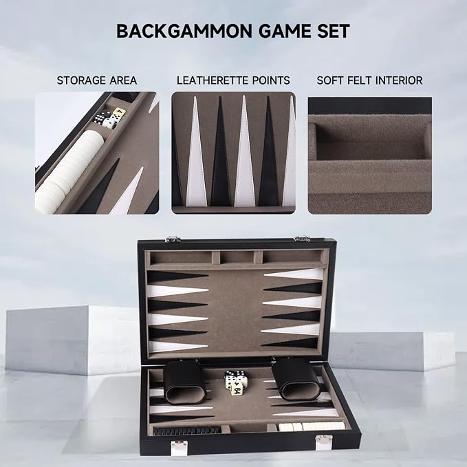 GSE Games & Sports Expert Premium Leather Backgammon Board Game Set, Classic - Image 3