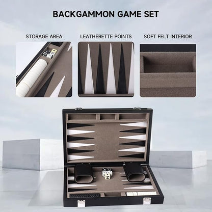 GSE Games & Sports Expert Premium Leather Backgammon Board Game Set, Classic - Image 3