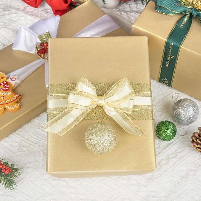 NESCCI Gold Matte Wrapping Paper, Solid Color Pearly-Lustre Paper-3 Roll - Image 4
