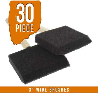 US Art Supply 3 inch Foam Sponge Wood Handle Paint Brush Set - Image 2