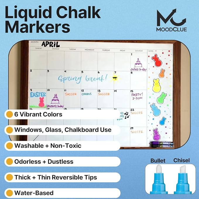 Liquid chalk markers erasable. 6 neon dry & wet erase marker pens - Image 2