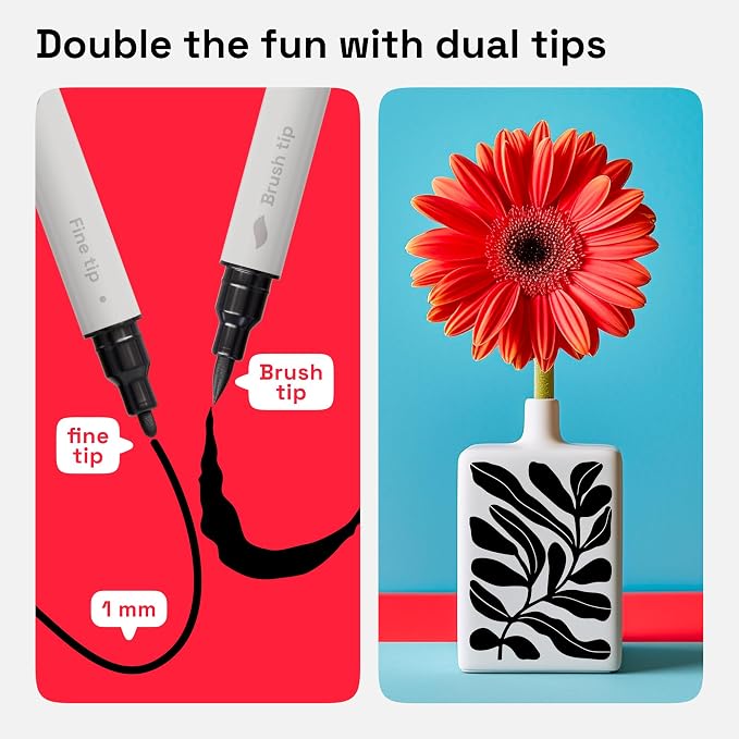 ARTISTRO 5 Black Dual Tip Brush + Fine Acrylic Paint Markers - Image 3