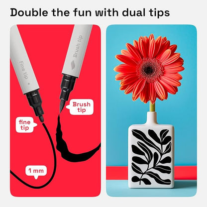 ARTISTRO 5 Black Dual Tip Brush + Fine Acrylic Paint Markers - Image 3