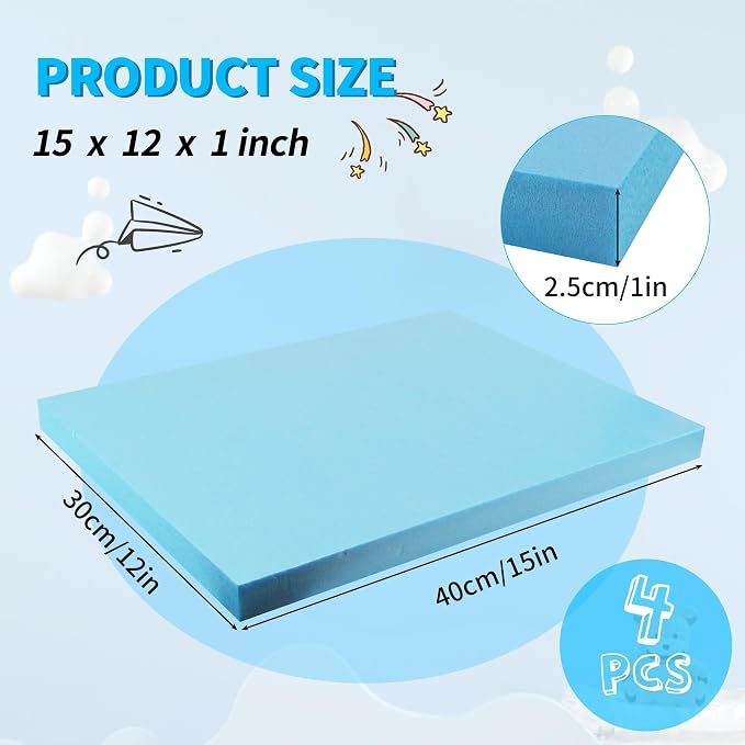 LuckyFoam Blue 4 Pack 15x12x1 inch Foam Sheets 1 Inch Thick Polystyrene - Image 2