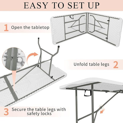 Folding Tables with Carrying Handle Heavy Duty Rectangular Portable Plastic - Image 7