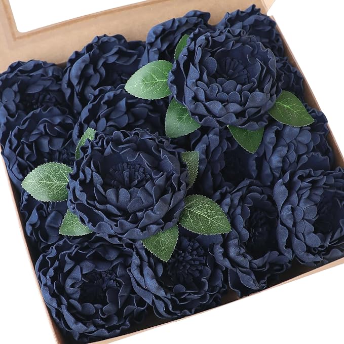 Floroom Artificial Flowers 16pcs 4" Navy Blue Blooming Peonies Real Looking by Floroom