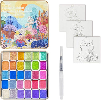 Mini Shifting Watercolor Paint Set, 30 Color Glitter Watercolor Painting Kit by FURGANGART