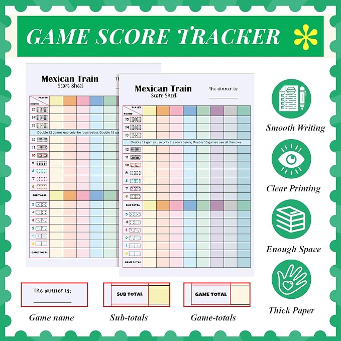 2 Pack 120 Sheets Mexican Train Score Pads Colorful Chicken Foot Dominoes Game - Image 3