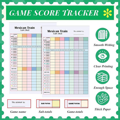 2 Pack 120 Sheets Mexican Train Score Pads Colorful Chicken Foot Dominoes Game - Image 3