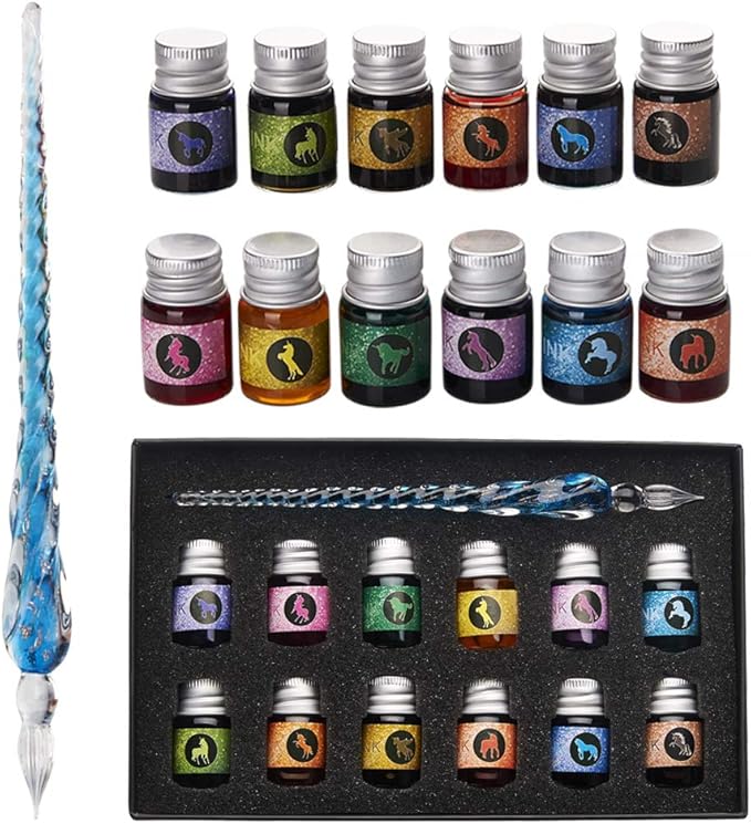 mancola Glass Dipped Pen Ink Set Handmade Crystal Calligraphy Pen by mancola