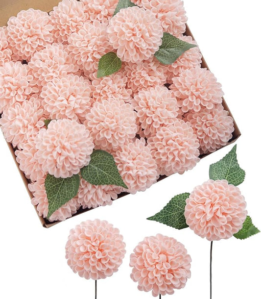 Ling's moment Blush Dahlia Foam Artificial Flowers Real Touch Faux Fake Flower by LingsMoment