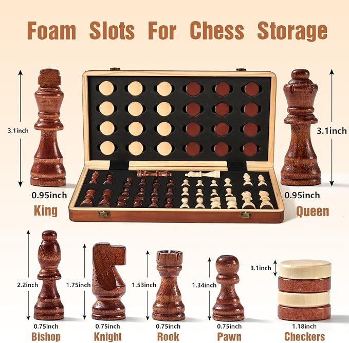 MerryPony 2 in 1 Magnetic Wooden Chess and Checkers Set, Chess Board - Image 5