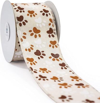 CT CRAFT LLC Ivory Canvas Dog Paw Wired Ribbon 2.5 Inch x 10 Yards by CTCRAFTLLC