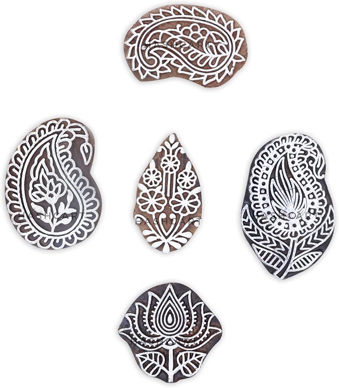 HASHCART® Elegant Designs Flower and Lotus Wooden Block Stamps Set of 5 - Image 2