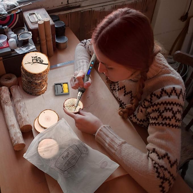 Fuyit Natural Wood Slices 30 Pcs 2.4-2.8 Inches Craft Wood Kit Unfinished - Image 6