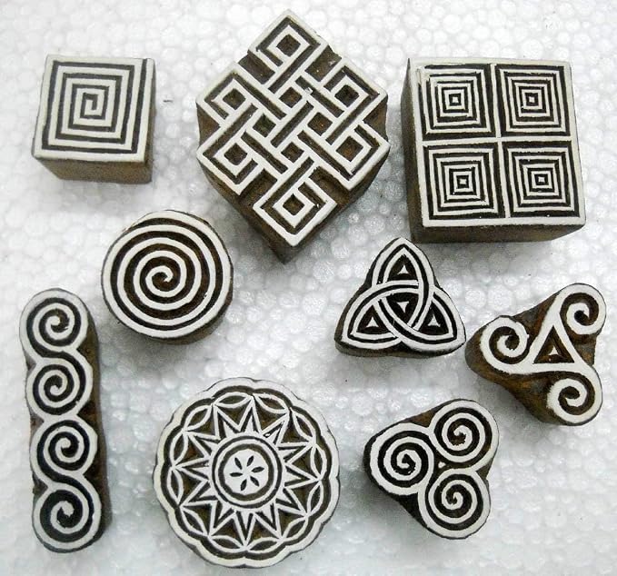 CRAFTSOFINDIA I Set of 9 I Premium Hand-Carved Wooden Block Stamps - Image 3
