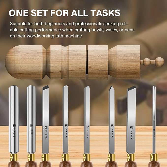 HAUTMEC Pro HSS Wood Lathe Turning Chisel Set 8 Pcs, Lathe Chisel Set - Image 5