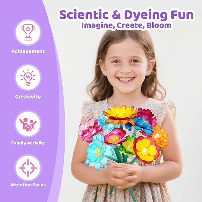 Arts and Crafts for Kids, Paper Flowers Science Kit Magic Dyeing Flowers - Image 2