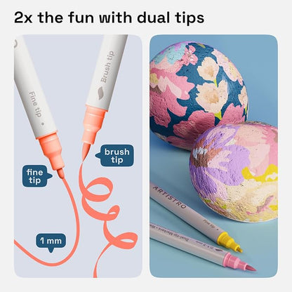 ARTISTRO 24 Pastel Dual Tip Brush + Fine Acrylic Paint Markers - Image 2