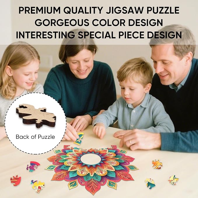 Wooden Puzzles for Adults, Hollow Mandala Wooden Jigsaw Puzzles 200 Pieces - Image 6
