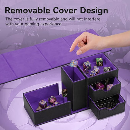 Leather Dice Tray & Tower Storage Box, 3 in 1 Dice Holder Case, Magnetic - Image 4