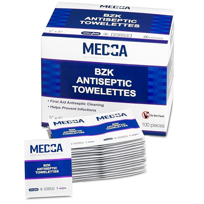 Hand Wipes – Benzalkonium Chloride Swabs Individual BZK Single-Use Packets by by MEDca