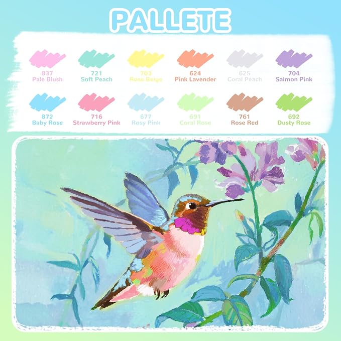 Guangna 12 Macaron Acrylic Paint Markers Set, Brush Tip Acrylic Paint Pens - Image 2