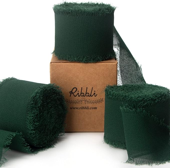 Ribbli Forest Green Chiffon Silk Ribbon, 1.5 Inch x 30 Yard by Ribbli