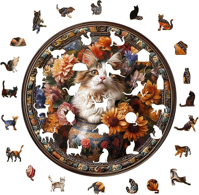 Wooden Puzzles Adults, Beautiful Tricolor Cat Wooden Puzzles 100 Pieces - Image 8