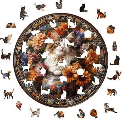 Wooden Puzzles Adults, Beautiful Tricolor Cat Wooden Puzzles 100 Pieces - Image 8