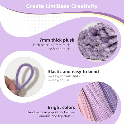 Pipe Cleaners Craft 500PCS 5 Colors Purple Pipe Cleaners Bulk 30CM Limpia Pipas - Image 3